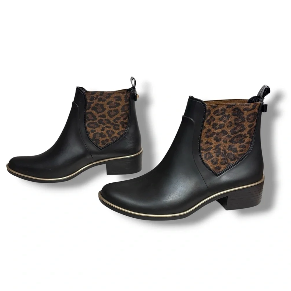 KATE SPADE Sedgewick Domina Chelsea Rain Boots Leopard Print Accent Size 6/7